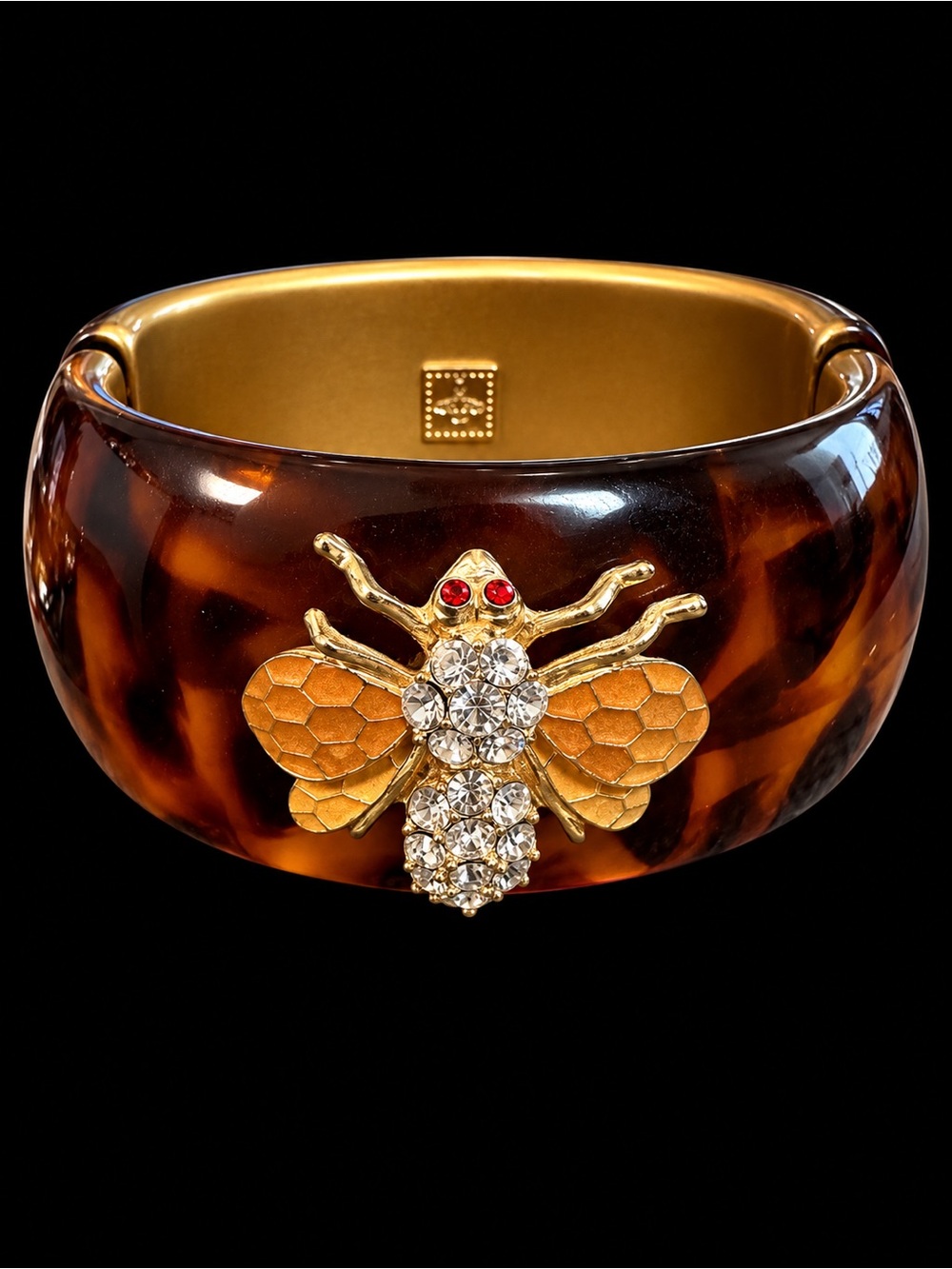 Gold Bee Tortoiseshell Hinged Bangle Bracelet